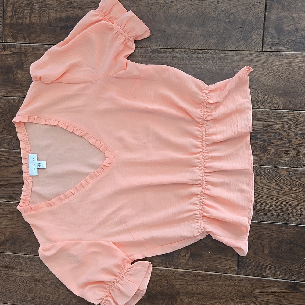 Topshop Womens US 8 Peach Blouson Top With Ruffled Neckline